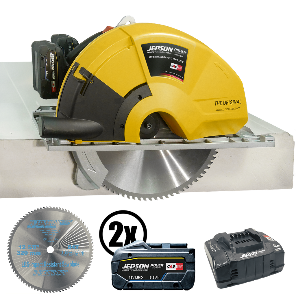 Super Hand Dry Cutter 8320E 36V with Ø 320/84T saw blade, 2 batteries and charger