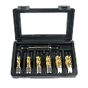 "GOLD FINGER" core drill set TiN-coated Ø 1/2", 9/16", 11/16", 3/4", 13/16", 15/16" + pilot pin (1" cutting depth)