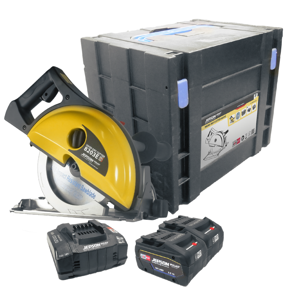 8" HAND DRY CUTTER 8203E CORDLESS with SAW BLADE LBS - IMPACT RESISTANT 8"/48T + 2 batteries 18V, 5.5 A + charging station 110 V LiHD + case