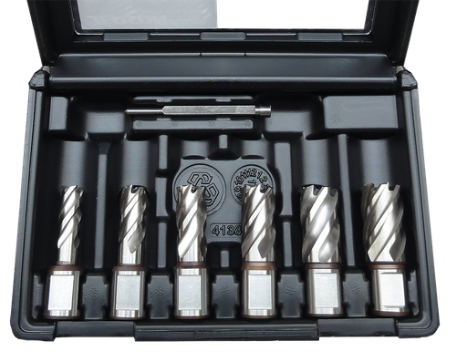 [490145In] Juego de brocas huecas HSS-CO Ø 1/2", 9/16", 11/16", 3/4", 13/16", 15/16" + Pasador (profundidad de corte 1")